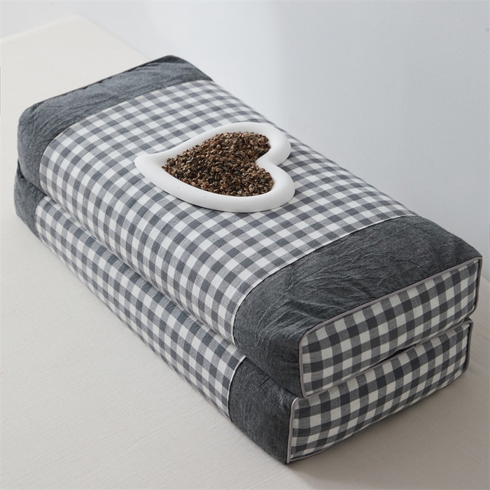 91家纺网 家纺一手货源 找家纺 大熊2025新款全棉水洗棉色织荞麦枕 宫廷荞麦枕-灰20*50*9cm