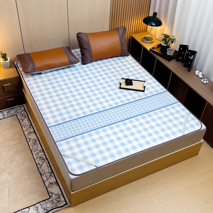 91家纺网 家纺一手货源 找家纺 梵赫 2025新款夏季成人凉感藤席凉席 简约-蓝格