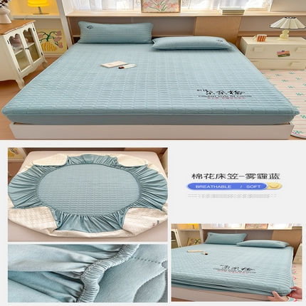 云雀 2025新款A类加棉刺绣棉花床笠+盖毯 棉花床笠-雾霾蓝