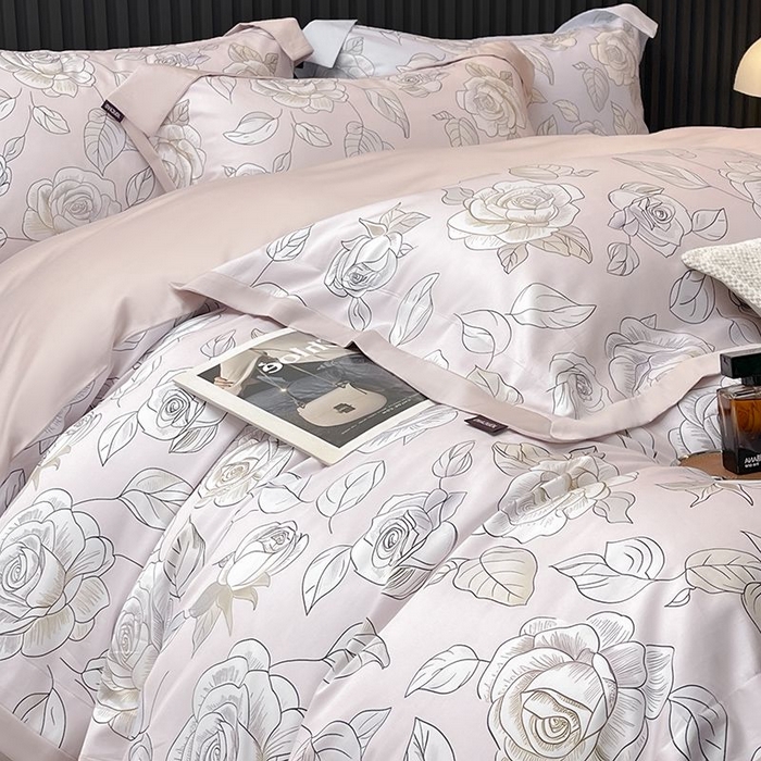 91家纺网 家纺一手货源 找家纺 2025新款夏季热款A类母婴级数码印花全棉四件套高端纯棉被套长绒棉床单床笠床上用品 沐熙-粉