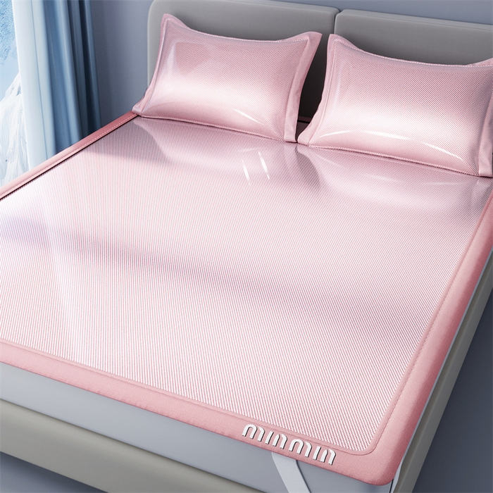 91家纺网 家纺一手货源 找家纺 星座家纺 2025新款斜纹冰丝凉席三件套-绣花款 樱花粉