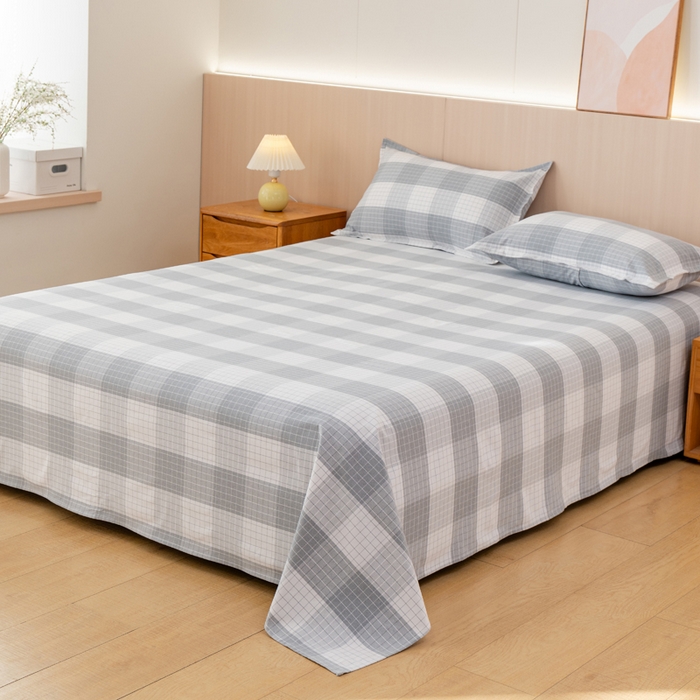 91家纺网 家纺一手货源 找家纺 居美良品 2025新款A类传统非遗手工粗布凉席三件套100%全棉色织床单 素雅-灰格