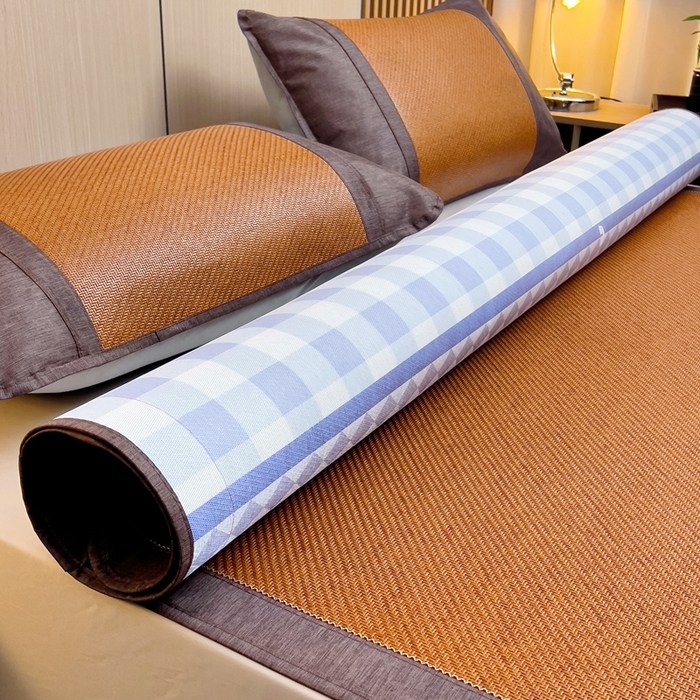 91家纺网 家纺一手货源 找家纺 梵赫 2025新款夏季成人凉感藤席凉席 简约-紫蓝格