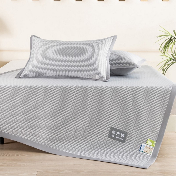 91家纺网 家纺一手货源 找家纺 尚品凤凰 2025新款凉感冰丝席三件套 抗菌波浪纹-灰