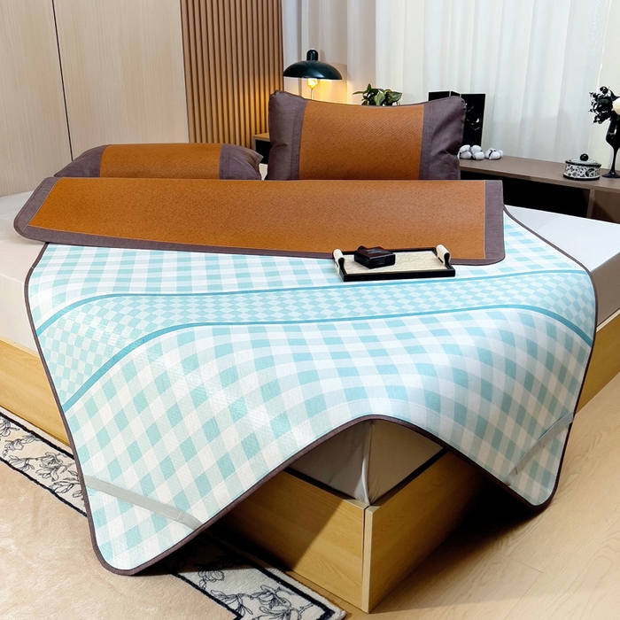 91家纺网 家纺一手货源 找家纺 梵赫 2025新款夏季成人凉感藤席凉席 简约-绿格