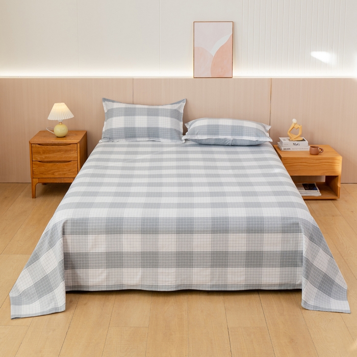 91家纺网 家纺一手货源 找家纺 居美良品 2025新款A类传统非遗手工粗布凉席三件套100%全棉色织床单 素雅-灰格