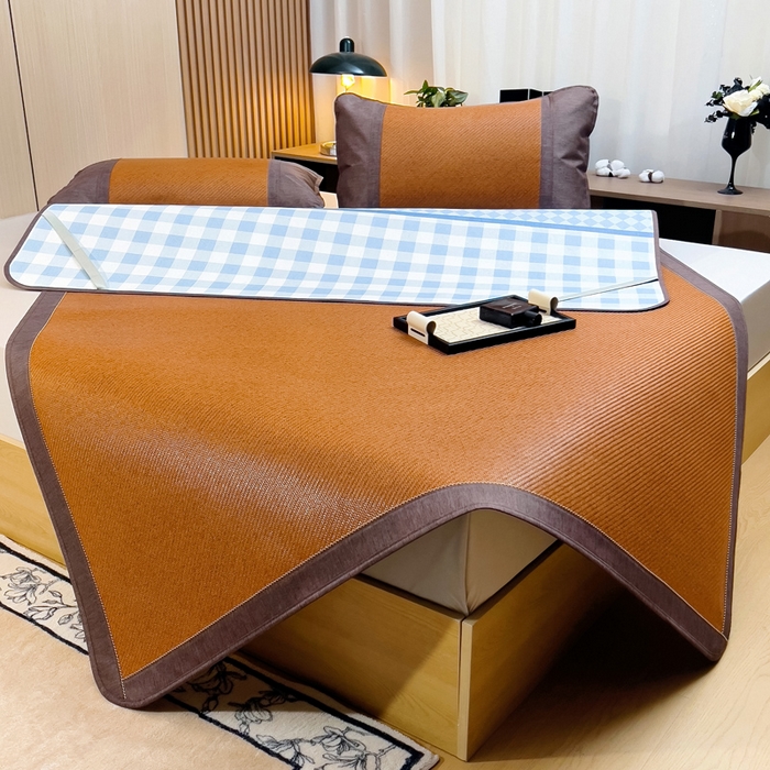 91家纺网 家纺一手货源 找家纺 梵赫 2025新款夏季成人凉感藤席凉席 简约-蓝格