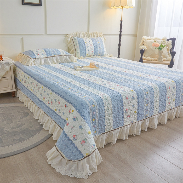 91家纺网 家纺一手货源 找家纺 恒爱家纺 2025新款全棉纯棉韩版印花床盖三件套 太阳花