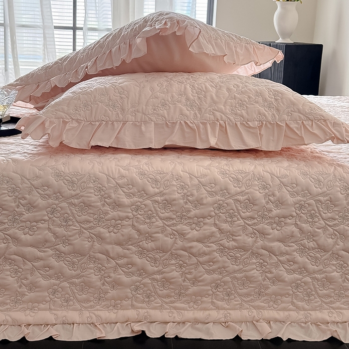 91家纺网 家纺一手货源 找家纺 佳汐蓝家纺2025春夏新品60天丝夹棉床盖多用 素客-桃喜粉