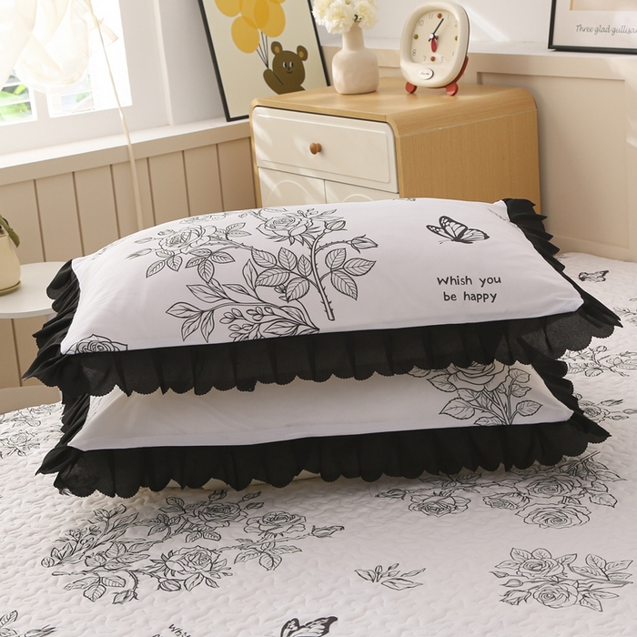 91家纺网 家纺一手货源 找家纺 铠畅  2025新款法式花边云朵棉床盖款夏被四件套 暗香