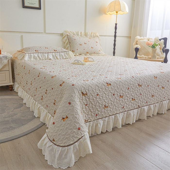 91家纺网 家纺一手货源 找家纺 恒爱家纺 2025新款全棉纯棉韩版印花床盖三件套 顽皮狗