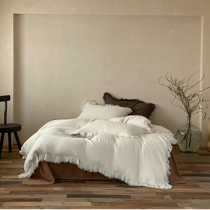 例外Home 2025新款皱皱流苏系列四件套 流苏-奶白可可底