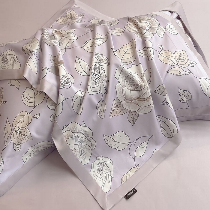 91家纺网 家纺一手货源 找家纺 2025新款夏季热款A类母婴级数码印花全棉四件套高端纯棉被套长绒棉床单床笠床上用品 沐熙-紫