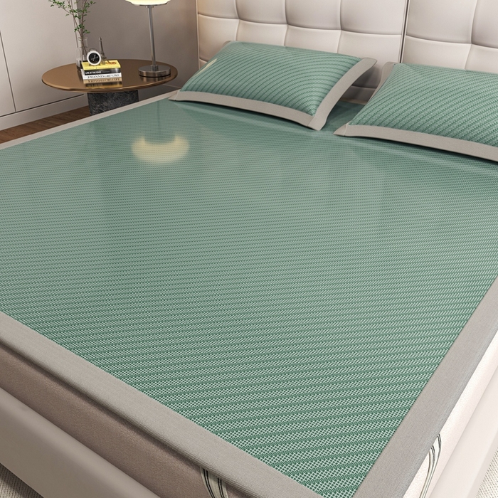 91家纺网 家纺一手货源 找家纺 欧邦 2025春夏新款水某星同款斜纹提花冰丝席三件套 凉席款-松绿