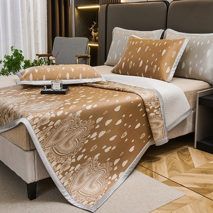 91家纺网 家纺一手货源 找家纺 悦织湾家纺2025新款三明治碳光提花冰藤席三件套2025新款夏凉席冰丝席子藤席轻奢时尚电商直播热销款 爱心-卡