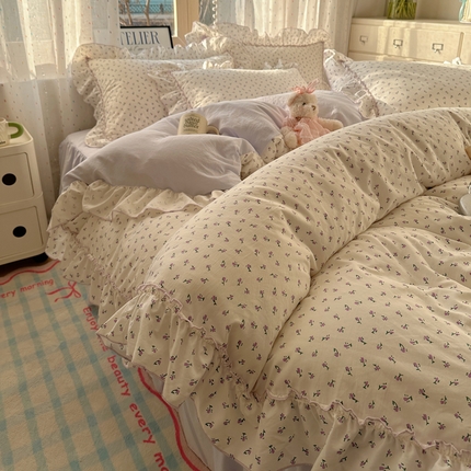 91家纺网 家纺一手货源 找家纺 （总）轻奢坊 2025新款水洗棉密拷花边款 四件套