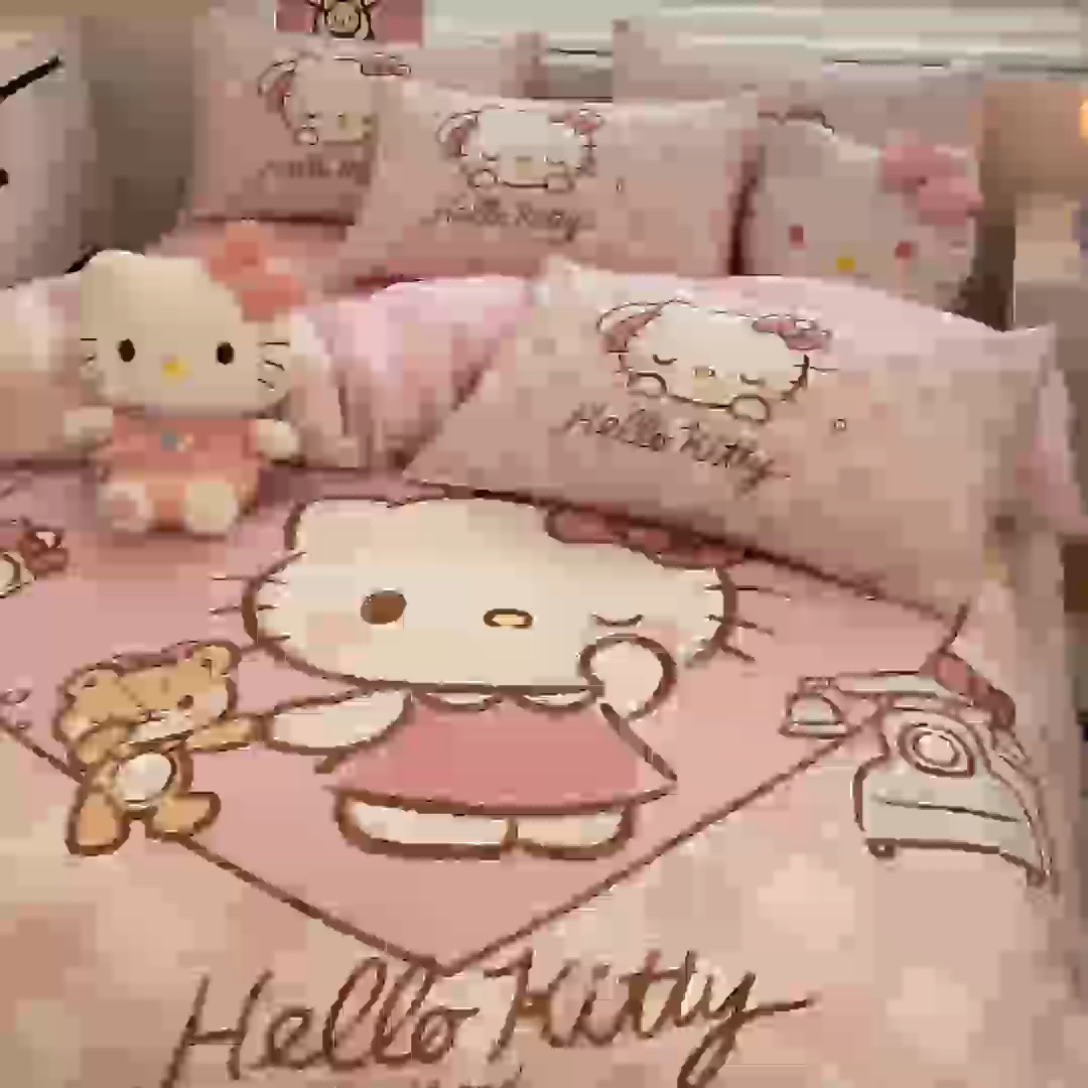 91家纺网 家纺一手货源 找家纺 暮思家居 2025新款正版授权三丽鸥大阪全棉数码印花纯棉四件套系列-第三批(专版花型) 大版-爱心KT