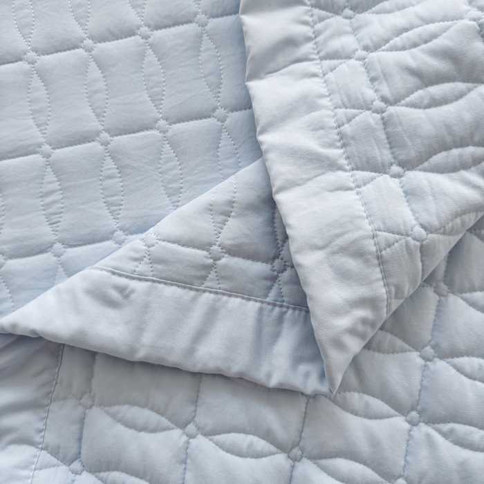 91家纺网 家纺一手货源 找家纺 云雀 2025新款A类加棉刺绣棉花床笠+盖毯 棉花盖毯-浅蓝