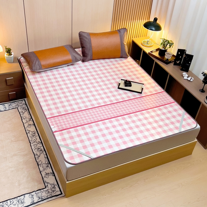 91家纺网 家纺一手货源 找家纺 梵赫 2025新款夏季成人凉感藤席凉席 简约-粉格