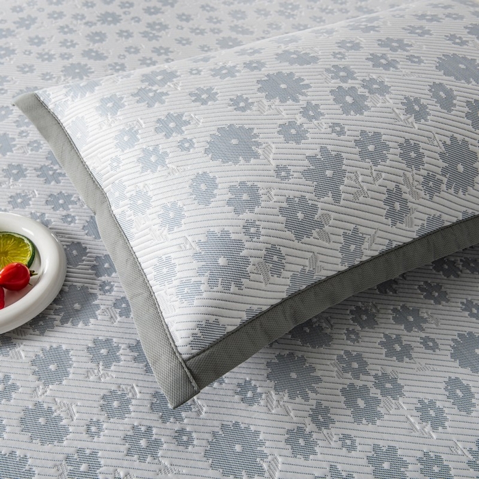 91家纺网 家纺一手货源 找家纺 尚品凤凰 2025新款凉感豆豆席提花三件套 百花争艳  蓝