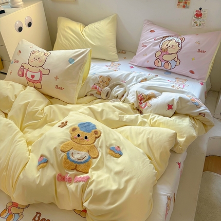 91家纺网 家纺一手货源 找家纺 （总）茉礼 2025新款云朵棉毛巾绣印花四件套