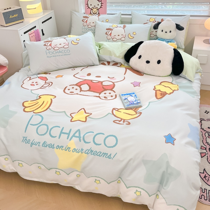 91家纺网 家纺一手货源 找家纺 暮思家居 2025新款正版授权三丽鸥大阪全棉数码印花纯棉四件套系列-第三批(专版花型) 大版-星星帕恰狗