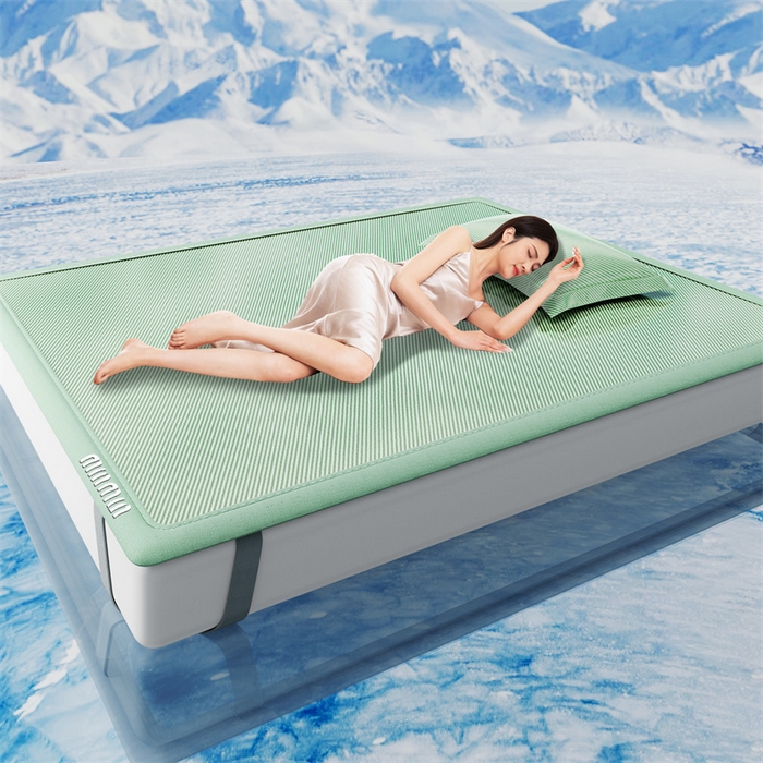 91家纺网 家纺一手货源 找家纺 星座家纺 2025新款斜纹冰丝凉席三件套-绣花款 柠檬绿