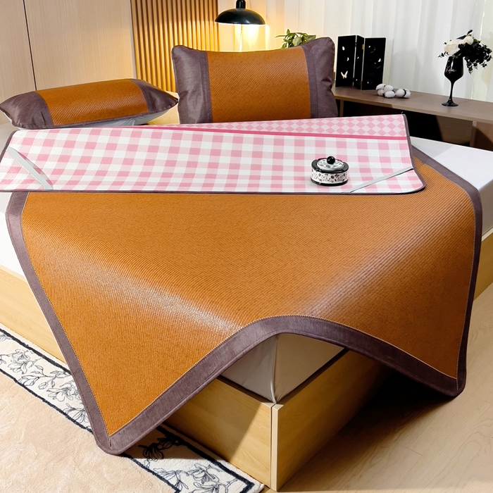 91家纺网 家纺一手货源 找家纺 梵赫 2025新款夏季成人凉感藤席凉席 简约-粉格