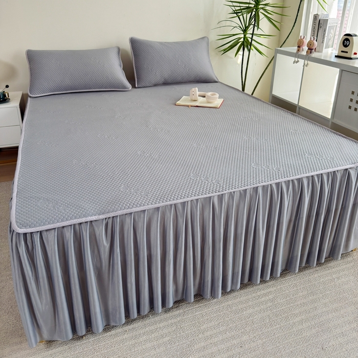 91家纺网 家纺一手货源 找家纺 许林2025新款凉豆豆床裙 北欧灰