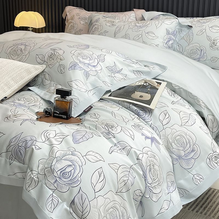 91家纺网 家纺一手货源 找家纺 2025新款夏季热款A类母婴级数码印花全棉四件套高端纯棉被套长绒棉床单床笠床上用品 沐熙-绿