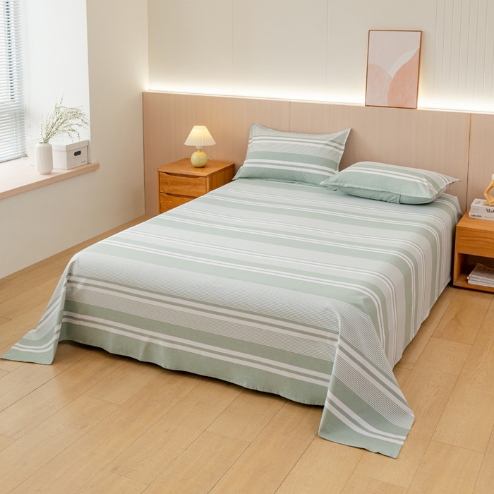 91家纺网 家纺一手货源 找家纺 居美良品 2025新款A类传统非遗手工粗布凉席三件套100%全棉色织床单 云锦-淡绿