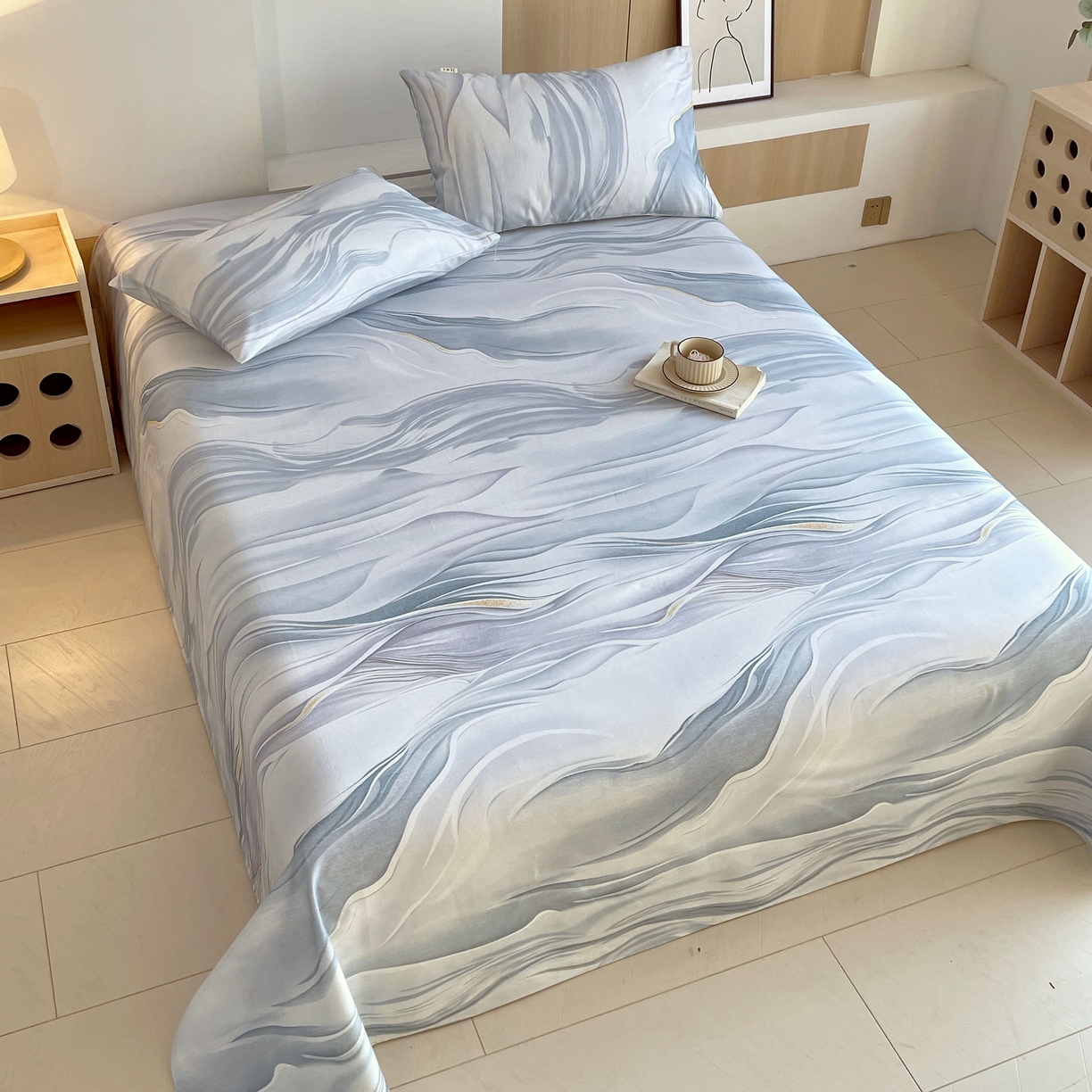 91家纺网 家纺一手货源 找家纺 爱彼被业2025夏季热门华夫格全棉老粗床单凉席-系列四 水墨江南