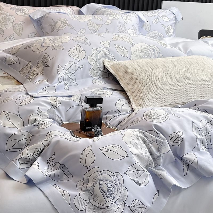 91家纺网 家纺一手货源 找家纺 2025新款夏季热款A类母婴级数码印花全棉四件套高端纯棉被套长绒棉床单床笠床上用品 沐熙-蓝