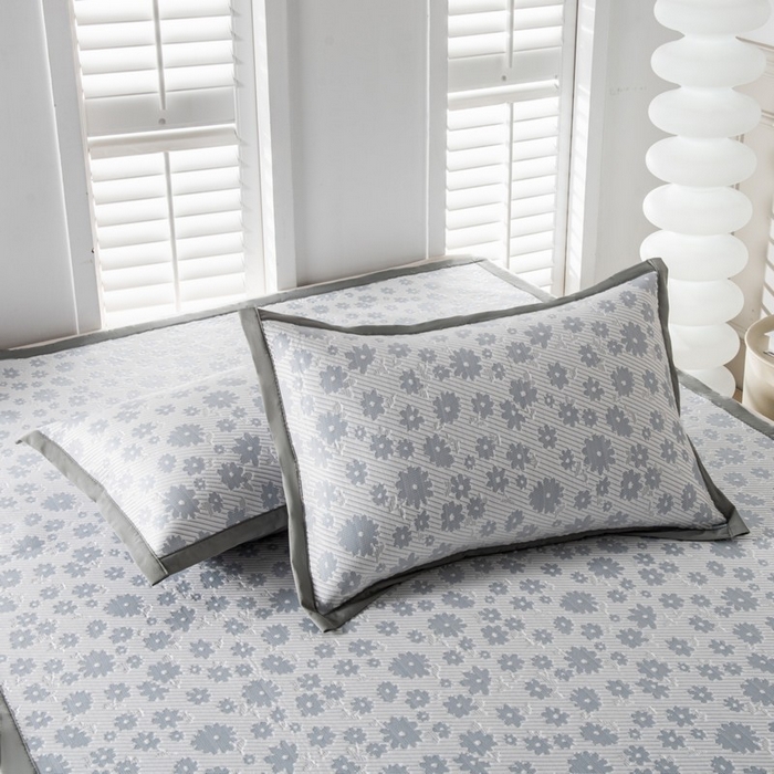 91家纺网 家纺一手货源 找家纺 尚品凤凰 2025新款凉感豆豆席提花三件套 百花争艳  蓝