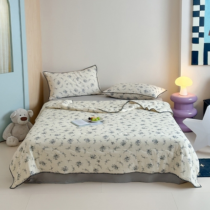 三朵家纺 2025春夏新款全棉纯棉双层绉绉纱三角针夏被夏凉被空调被 沐言灰