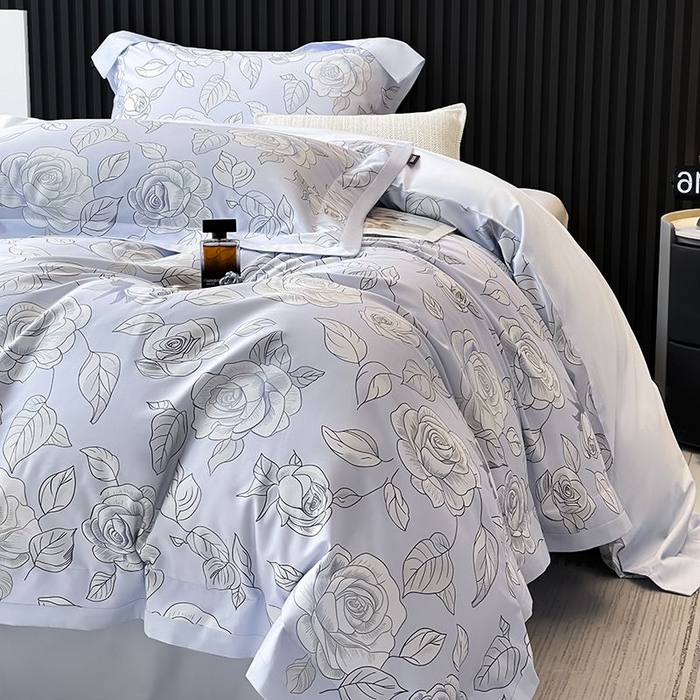 91家纺网 家纺一手货源 找家纺 2025新款夏季热款A类母婴级数码印花全棉四件套高端纯棉被套长绒棉床单床笠床上用品 沐熙-蓝