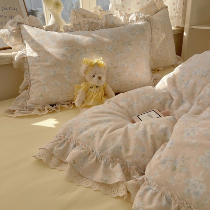 91家纺网 家纺一手货源 找家纺 （总）轻奢坊 2025新款双层纱双层蕾丝花边四件套