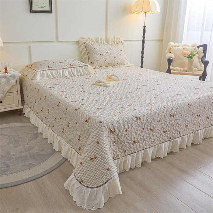 91家纺网 家纺一手货源 找家纺 恒爱家纺 2025新款全棉纯棉韩版印花床盖三件套 顽皮狗