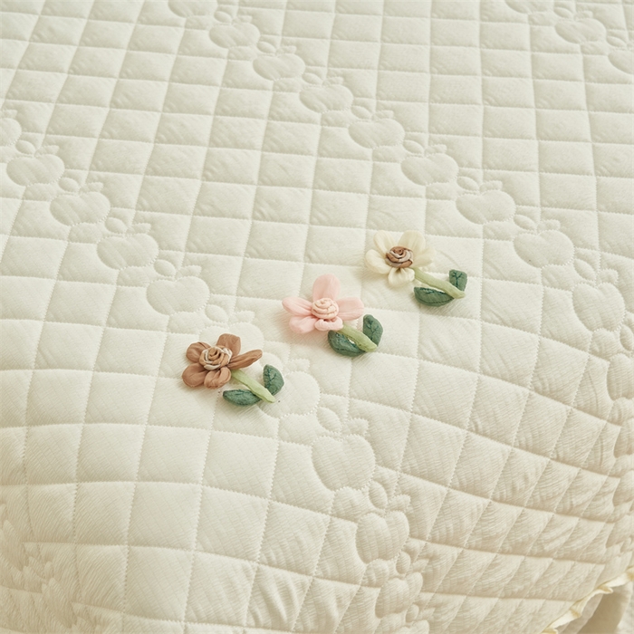 91家纺网 家纺一手货源 找家纺 恒爱家纺 2025新款A类泡泡纱夏被夏凉被空调被四件套-杜鹃 象牙白