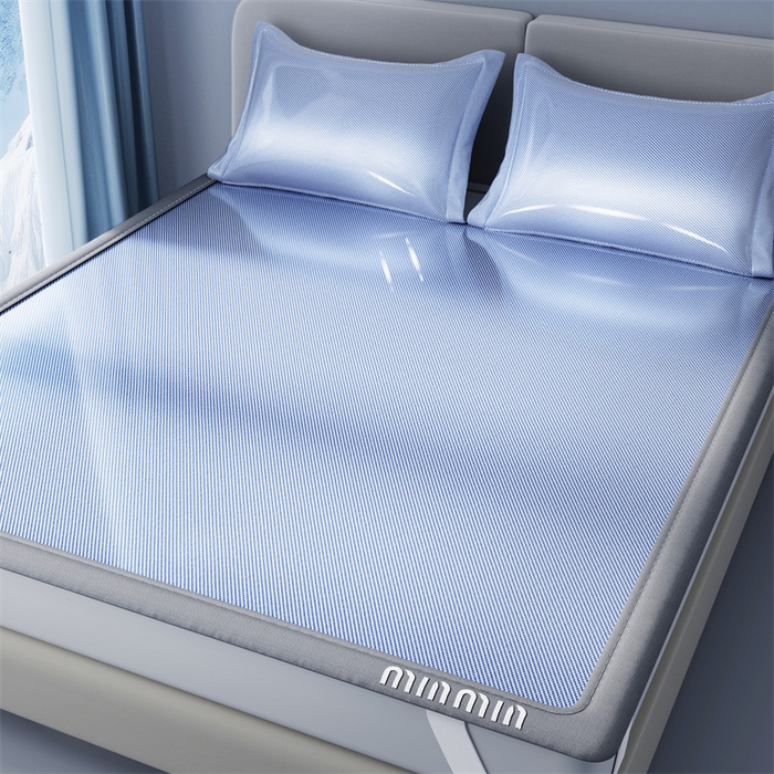 91家纺网 家纺一手货源 找家纺 星座家纺 2025新款斜纹冰丝凉席三件套-绣花款 冰山蓝