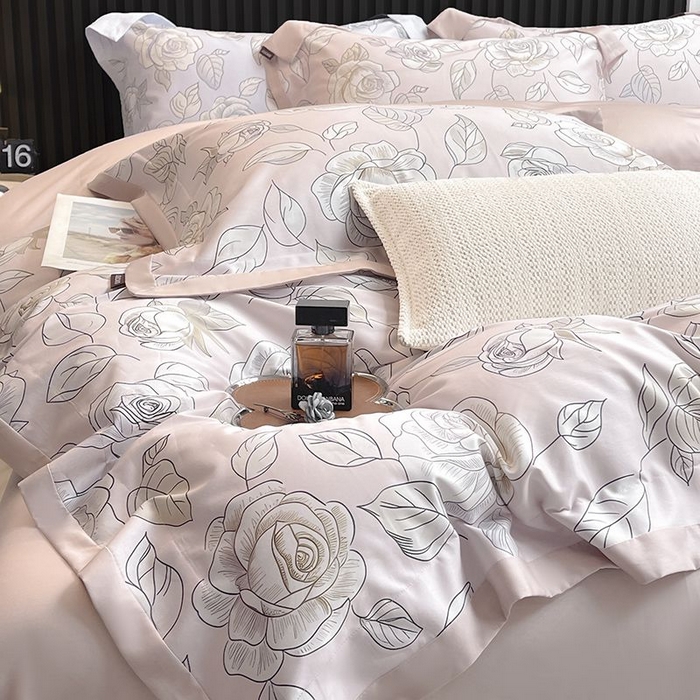 91家纺网 家纺一手货源 找家纺 2025新款夏季热款A类母婴级数码印花全棉四件套高端纯棉被套长绒棉床单床笠床上用品 沐熙-粉