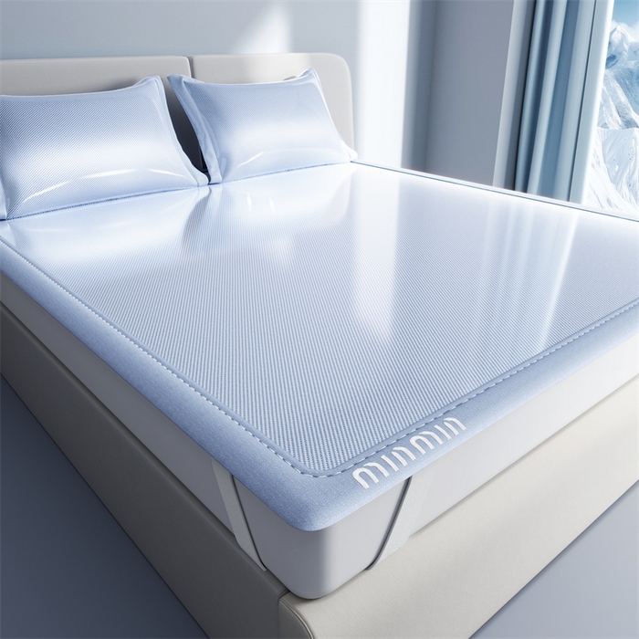 91家纺网 家纺一手货源 找家纺 星座家纺 2025新款斜纹冰丝凉席三件套-绣花款 宁静蓝