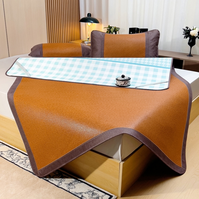 91家纺网 家纺一手货源 找家纺 梵赫 2025新款夏季成人凉感藤席凉席 简约-绿格