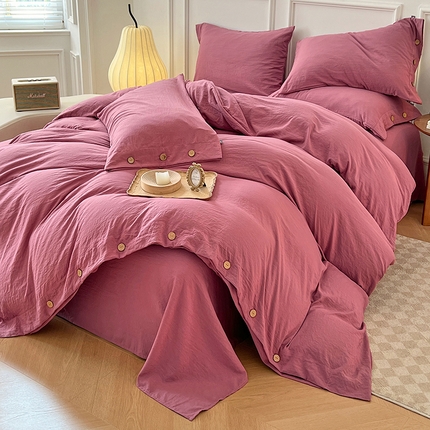 91家纺网 家纺一手货源 找家纺 （总）yyds网供 2025新款A类复古纽扣款四件套民宿高克重非全棉纯棉无印风日式水洗棉三件套[买家秀]