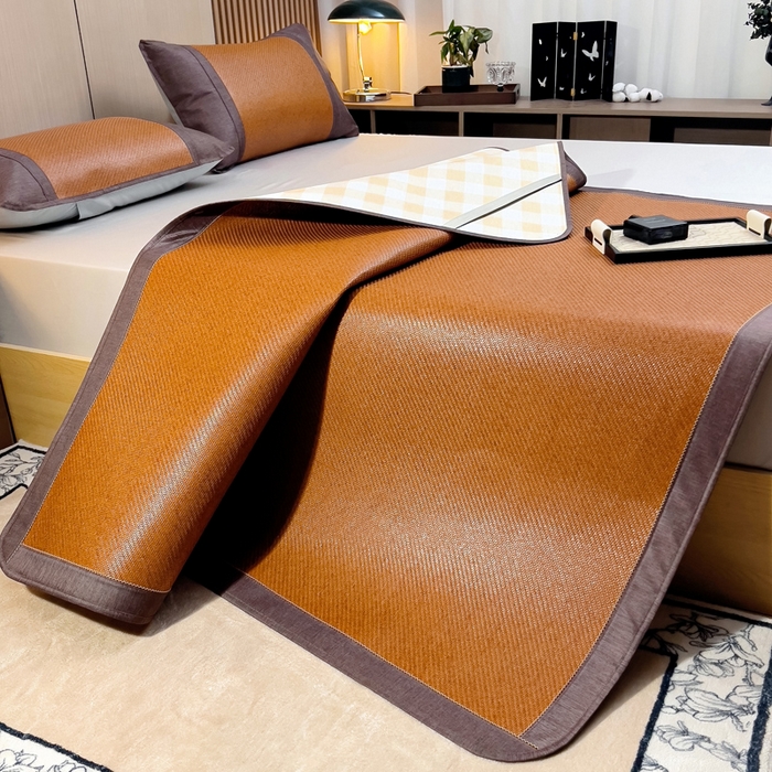 91家纺网 家纺一手货源 找家纺 梵赫 2025新款夏季成人凉感藤席凉席 简约-黄格