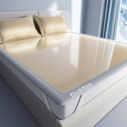 星座家纺 2025新款斜纹冰丝凉席三件套-绣花款 奶茶咖