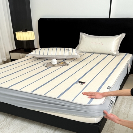 91家纺网 家纺一手货源 找家纺 （总）木希2025春夏新款可水洗冰丝席幻彩刺绣床笠系列-场景二