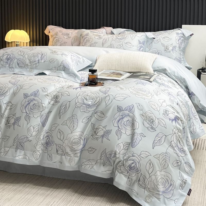 91家纺网 家纺一手货源 找家纺 2025新款夏季热款A类母婴级数码印花全棉四件套高端纯棉被套长绒棉床单床笠床上用品 沐熙-绿