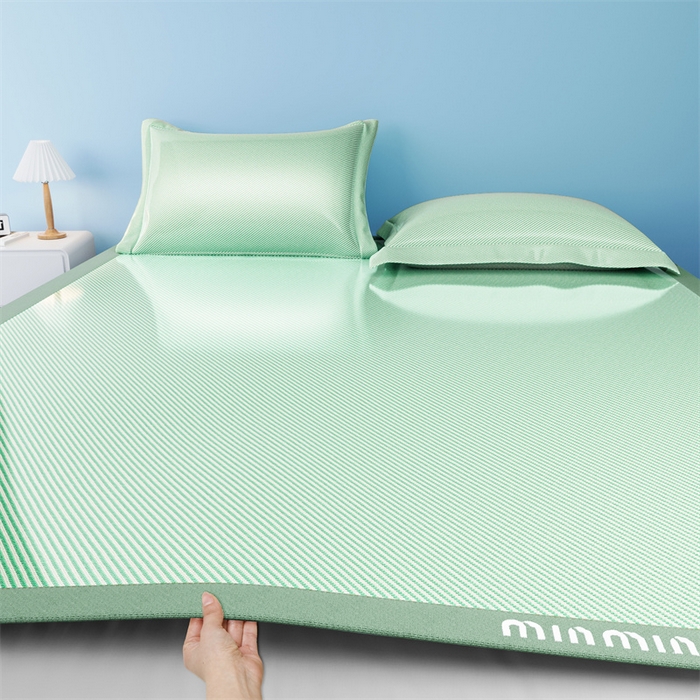 91家纺网 家纺一手货源 找家纺 星座家纺 2025新款斜纹冰丝凉席三件套-绣花款 凉茶绿