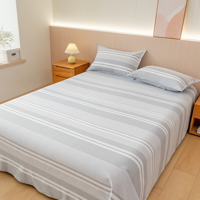 91家纺网 家纺一手货源 找家纺 居美良品 2025新款A类传统非遗手工粗布凉席三件套100%全棉色织床单 云锦-浅灰